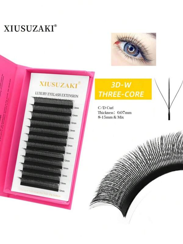 XIUSUZAKI XIUSUZAKI 12 ROWS 3D W Three-Core Triple Tips Eyelashes Extensions W Shape Lashes Blister Natural Premade Fans 3DW Lashes Suppliers Tool