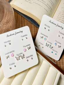 14pcs Set Cute Sweet Butterfly Earrings, Elegant Small Minimalist Versatile Accessories