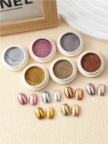 6pcs Chrome Gold Silver Nail Powder Pigment Mirror Metallic Rubbing Nail Art Glitter Dust Decorations - Nhiều màu - Xem 6