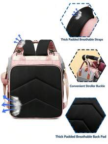 1pc Baby Diaper Bag Backpack With Changing Station, Multifunction Portable Waterproof Large Capacity Travel Baby Changing Bags, Baby Stuff Organizer , Baby Registry Search, Baby Diaper Bags For Boys & Girls, Baby Shower Gifts, Newborn Baby Essential Gifts - Pink Gray - View 4