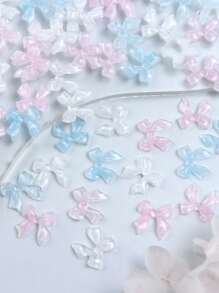 30 pezzi Decorazioni 3D Graziose fiocchi in nastro colorati misti trasparenti e color ghiaccio per unghie, accessori per decorazioni nail art fai-da-te, dimensione 10mm