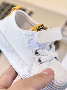 1 Pair Baby Color Block Round Toe Hook And Loop Fastening Canvas Casual Sneakers, Unisex Style Suitable For All Seasons