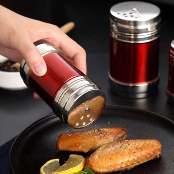 4pcs/Set Stainless Steel Spice Jars, Kitchen Seasoning Bottles, Airtight Pepper Shakers, Monosodium Glutamate & Salt Pots, Suitable For Home Barbecue Camping