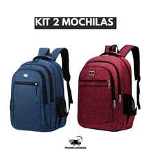 Kit 2 Mochilas Bolsas Unissex Resistente Ideal Para Escola Trabalho Premium Moderna - Multicolorido - Visão 1