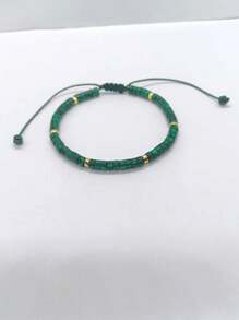 1pc Handmade Braided Malachite Beaded Bracelet, Adjustable Natural Stone Jewelry, Boho Style Design, Suitable For Daily Wear, Unisex Gift