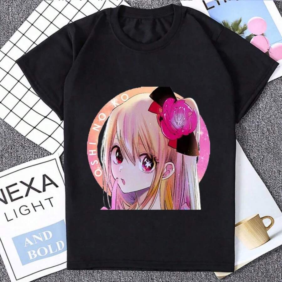Women T Shirt Oshi No Ko Japan Anime Style Cute Ai Ruby And Aqua T-Shirt Aesthetic Graphic Tee Kawaii Female Casual Clothes Y2k1 - 黑色 - 查看 1