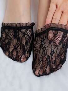 1 Pair/2 Pairs Women's Solid Color Lace Non-Slip Invisible Toe Socks, Suitable For Daily Wear