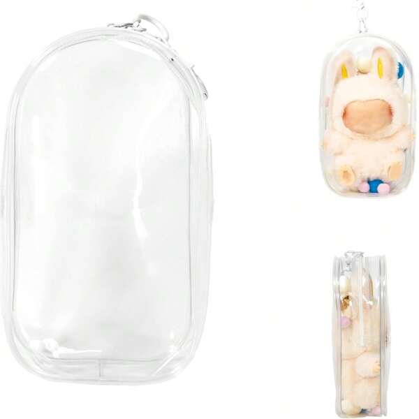 Clear Display & Storage Case For 17cm Doll – PVC Bag With Detachable Keychain For Collectible Toys And Cosmetics, Portable Cases For Travel Or Home Decor (7 Inches), Ladudu Doll Storage Bag