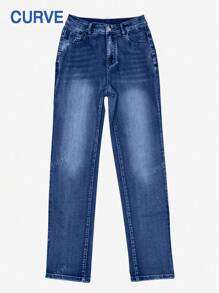 Plus Size Women Slim-Fit Versatile Street-Style Straight-Leg Jeans, Old Money Style, Back To School, Teacher, Fall, Capri Pants, Office Wear, Vintage, Mom Jeans, Summer, Bottoms, Denim, Business Casual