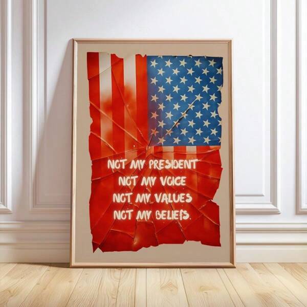 1 pezzo di arte da parete "Not My President", arte su tela stampabile con dichiarazione politica di protesta anti-Trump, arte radicale, decorazione da parete senza cornice