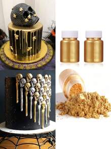 2/1pc Glitter Powder, Inedible Gold Powder, Halloween Cake Decoration Supplies, For Mousse Cake Fondant, Macaron Chocolate Baking Cake Decoration Tools, Can Be Used For Halloween, Birthday Or Wedding Party DIY Pearl Powder, Cake Decoration Candle Glitter Powder, Liquid Silicone Mold Decoration Cake Decoration Tools