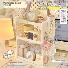 Organizador de Escritorio Multifuncional de 3 Niveles, Estante de Escritorio, Tablero de Agujeros, Portaplumas, Organizador de Escritorio de Oficina, Organizador de Escritorio - 2 capas - Ver 10