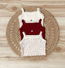 Kit 3 Body alcinha regata bebê menina menino renda algodão - Vermelho e Branco - Visão 3