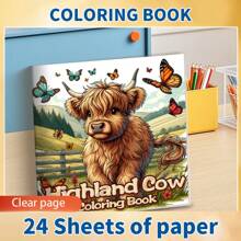 1 pezzo Libro da colorare con mucca delle Highland, 24 disegni monosoggetto, 20x20 cm, carta spessa e liscia, per rilassamento e sollievo dallo stress, regalo ideale per compleanni, feste, rientro a scuola, forniture scolastiche