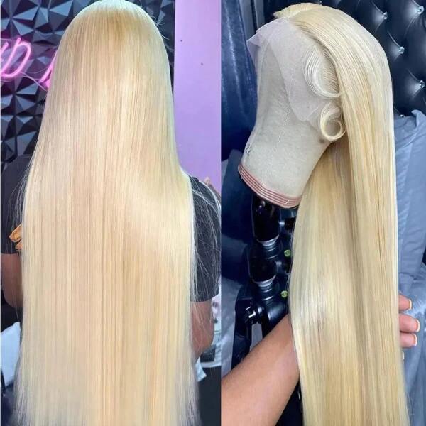 34Inch 613 Lace Front Wig Human Hair 13x4 HD Transparent Lace 200% Density Straight Brazilian Blonde Wig Pre-Plucked With Baby Hair