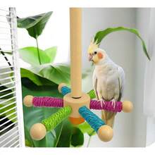 Brinquedo de suporte para pássaros, brinquedos giratórios interativos para periquitos, brinquedo de papagaio com roda de exercícios de madeira, brinquedo de enriquecimento para gaiola de pássaros, acessórios para gaiola de pássaros e brinquedos para periquitos (P)