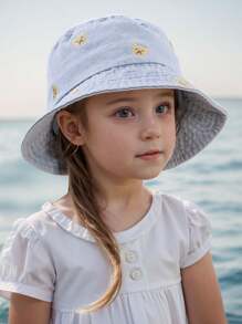 1 pieza Gorra visera para niños con patrón bordado, gorra de cubo casual desgastada para uso al aire libre y de todos los días