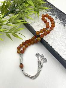 新款10毫米穆斯林天然玛瑙33珠三股祈祷手链，阿拉伯中东念珠 - 彩色 - 查看 9