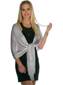 Metallic Glitter Shawl Wrap For Evening Dresses And Weddings - Silver - View 2