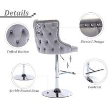 Chairus Modern Bar Stools Set Of 2 Breakfast Stools With Lion Knocker, Velvet Counter Stools With Metal Base For Kitchen Island - Grey - View 4