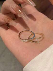 2 pièces Bagues ouvertes minimalistes luxueuses et élégantes avec perle, pour femmes