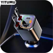 YITUMU Caricabatterie per auto retrattile 4 in 1, caricatore USB-C da 69W con porta accendisigari, compatibile con telefoni iOS e Android, con luce RGB a respiro