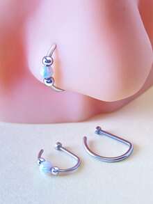 1/3/5pcs Men And Women Fake Pierced Nose Rings Fashion 18K Gold D-Shaped Punk Hip Hop Fake Nose Ring Non-Piercing Inlaid Zirconia/Opal Nose Clip Stainless Steel Pierced Nose Septum For Teenagers Body Jewelry, Suitable For Men And Women Daily Wear, Prom, Party, Valentine's Day, Halloween, Christmas, Mother's Day, Girlfriend/Boyfriend/Mother/Father/Birthday Holiday Gift - Multicolor - View 4
