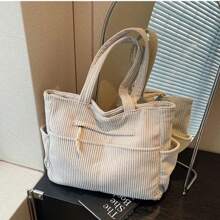 Alwy Bolsa Grande Tote de Mão Ombro Feminina Veludo Cotelê Moda Simples Faculdade Trabalho Moderna Presente dia Dos Namorados