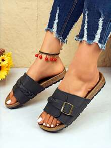 Thick Sole Comfortable Sandals With Buckle Closure, Casual Summer New Soft Bottom Beach Slippers - Black - View 2