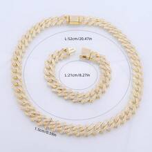 Conjunto de 2 peças de corrente cubana brilhante para homens, colar e pulseira de luxo, estilo hip hop, com brilho, para mulheres e homens, uso diário, presente para o dia dos pais e das mães, com caixas