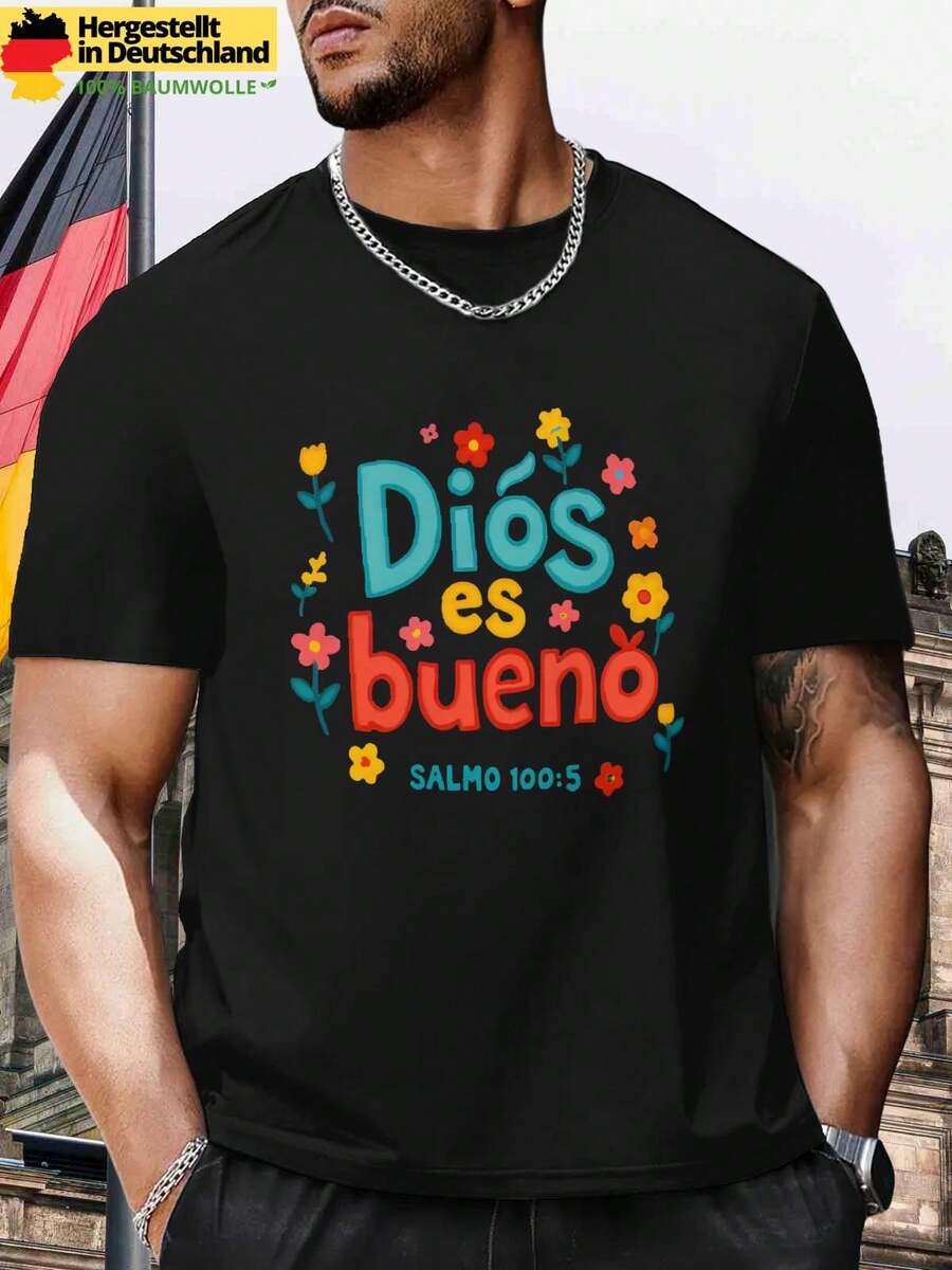 Dios es bueno Salmo 100 5 Herren T Shirt Mode Freizeit O Hals Baumwolle Sommer Bequemes  Männer Oberteil Cooles Geschenk Streetwear Casual Everyday - Schwarz - Übersicht 1