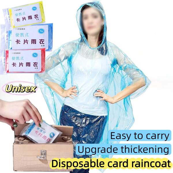 Ponchos de pluie jetables - Matériau PE imperméable, design compact format carte avec capuche et poignets élastiques, Imperméable transparent réutilisable pour les concerts, la randonnée 1/5/8/12 pièces Imperméable jetable pour hommes et femmes, Mini imperméable portable pour adultes, parfait pour le camping en plein air, les sports Imperméable imperméable, articles essentiels de voyage (lettres et couleurs d'emballage au hasard)