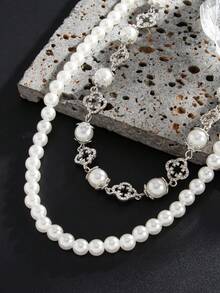 1 套经典男士钻石四叶草和珍珠裤链，多层个性化时尚男士配饰