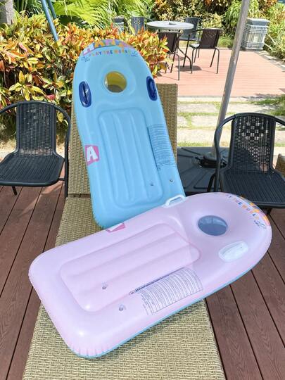 1 pieza Cama flotante inflable, material de PVC reforzado con asa, diseño clásico de letra simple en amarillo/rosa/azul, flotador inflable para piscina, adecuado para piscina al aire libre, playa, fiesta acuática, esterilla flotante, balsa flotante