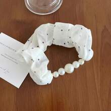 1 buc/2 buc suport elegant pentru coadă de cal cu perle și puncte pentru femei, cravată versatilă, poliester, potrivită pentru toate anotimpurile, accesoriu de păr, accesorii de păr, elastice de păr
