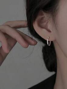 1 对扭曲简约水晶环状耳环，独特女士精致奢华耳环，礼物 - 銀色 - 查看 2