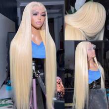 34Inch 613 Lace Front Wig Human Hair 13x4 HD Transparent Lace 200% Density Straight Brazilian Blonde Wig Pre-Plucked With Baby Hair