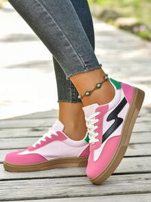 Damskie trampki sznurowane z okrągłym noskiem i kolorowym blokiem, płócienne buty szkolne na co dzień, wiosna i jesień