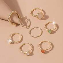 ItsStarred Juego de 7-19 anillos de nudillos de estrella y luna plateados para mujeres, anillos midi apilables vintage - A3: Piedra dorada - Ver 5