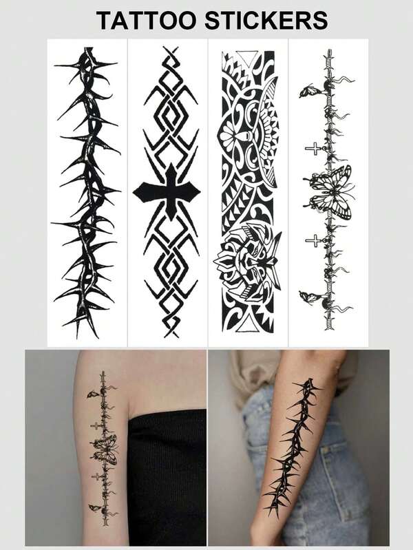 4pcs Dark Style Thorn Butterfly Temporary Tattoo Stickers, Waterproof Body Wrist Tattoos