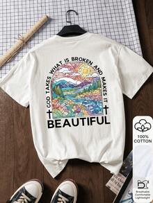 God Makes Beautiful What Is Broken - Printed Casual Women 100% Cotton Short Sleeve T-Shirt, Summer - White - View 2