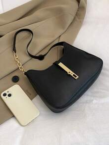 Modern Fashionable Baguette PU Shoulder Bag For Shopping - Black - View 9