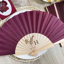 Personalized Engraved Wedding Hand Fan, Customized Wooden Handle Fabric Folding Handheld Fan, Party Favor Guest Gift, Sage Green, Bulk Pack - Multicolor-xYBSZ1 - View 6