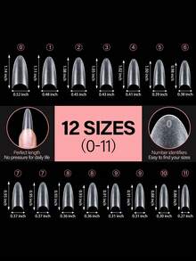 240 件中细高跟/短棺材/中棺材/中椭圆/短椭圆盒装指甲片，12/15 尺寸半覆盖亚克力假指甲，用于美甲沙龙家居 DIY、指甲延长美甲按压指甲美甲用品