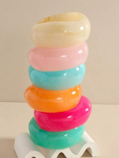 1pc Exaggerated Asymmetric Geometric Resin Bangle Bracelet, Colorful, Vintage, Unique Design For Women