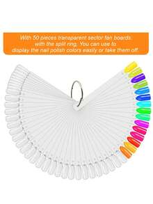 50pcs Square Nail Polish Color Card Sticks With Metal Ring, Transparent Fan-Shaped Color Card Sticks, Nail Salon Supplies (Square), For Nail Art Practice - Clear - View 3