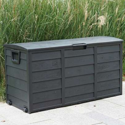 Gr8 Garden Black 300L Plastic Storage Box Garden Outdoor Shed Utility Cushion Chest Truck