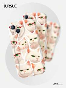 JURSUE Cat JURSUE Cute Kawaii Fashion Aesthetic Cartoon Funny Shockproof Protective Soft Phone Case Compatible With IPhone 16 15 14 13 12 11 Pro Max SE 2020 X XR XS Ip 8 7 Plus YH1000
