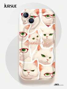 JURSUE Cat JURSUE Cute Kawaii Fashion Aesthetic Cartoon Funny Shockproof Protective Soft Phone Case Compatible With IPhone 16 15 14 13 12 11 Pro Max SE 2020 X XR XS Ip 8 7 Plus YH1000