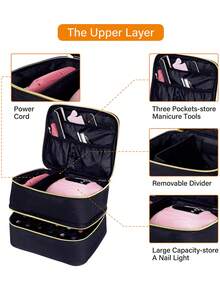 Nail Polish Organizer, Handheld Double Layer Organizer Holds 30 Bottles (15 Ml/0.5 Floz) With Adjustable Dividers For Nail Polish Small Manicure Lamp Manicure Tools Essential And Travel Travel Essentials Vacation Summer Holiday Back To School School Stuff Bag For School Travel Bag For Women Makeup Bag For Travel Make Up Bag - Multicolor - View 4